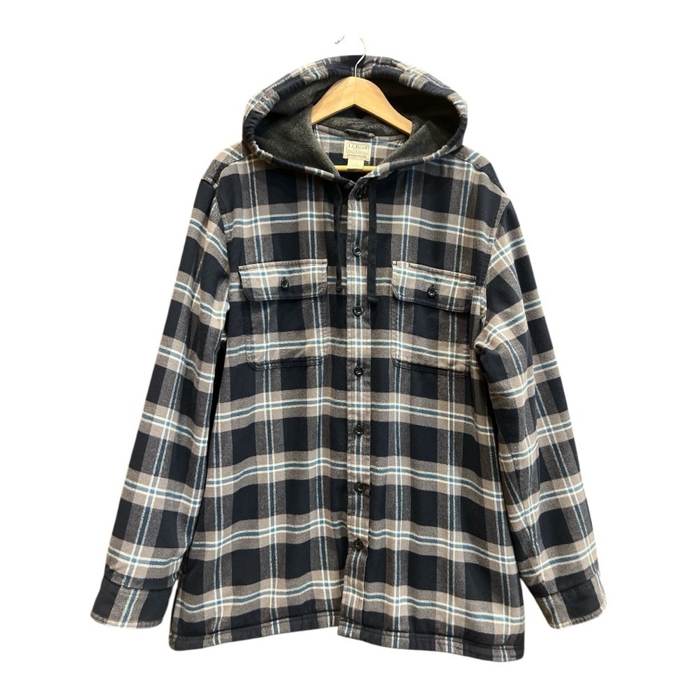 L.L. Bean Men's Scotch Plaid Flannel Hood Lined Heavy slightly fitted Shacket XL